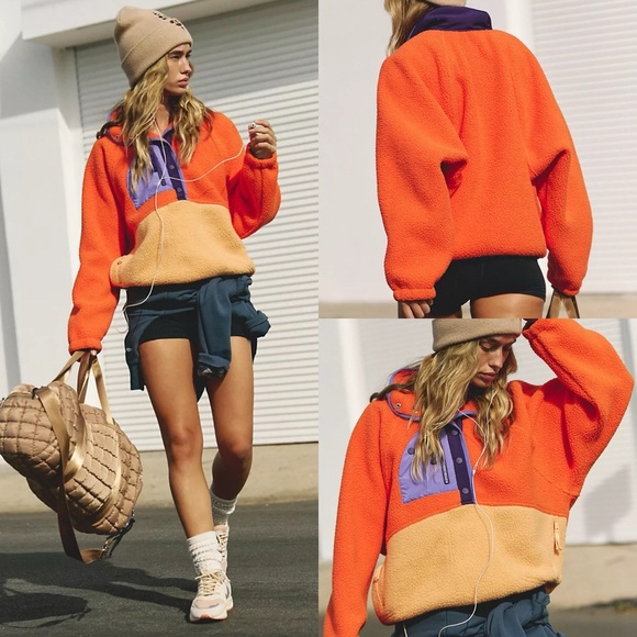 Free People Jackets & Blazers - Free People New Hit The Slopes Fleece Colorblock Jacket in Scarlet Combo
